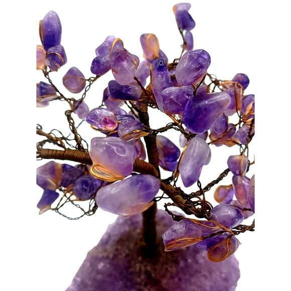 Handmade Amethyst Gemstone Bonsai Tree Of Life W/ Purple Crystal Geode Base - Picture 7 of 8